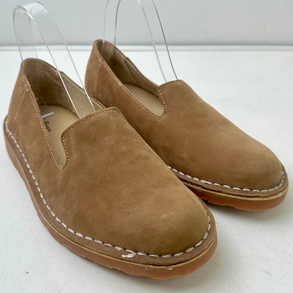 L.L. Bean Stonington Brown Nubuck Suede Slip-On Loafers Women's Sz 8